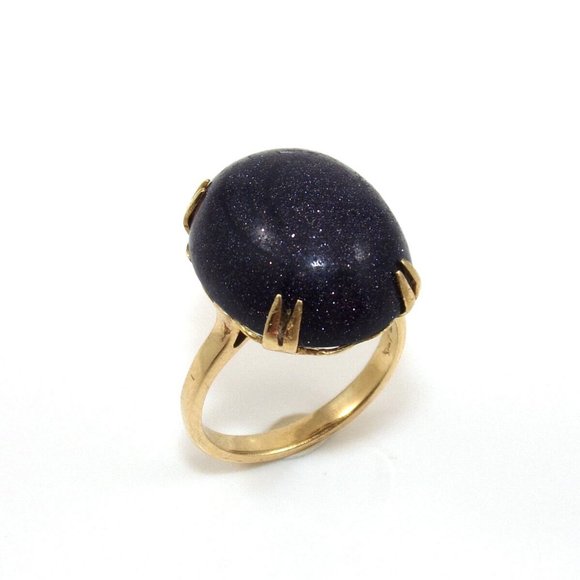 Vintage 14K Yellow Gold Purple Goldstone Solitaire Cocktail Ring Size 6.5